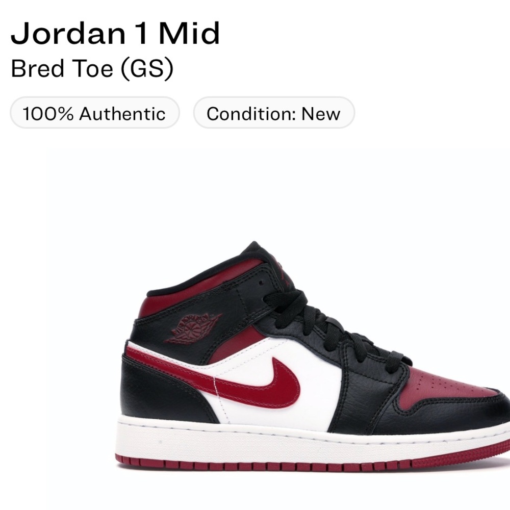 Air Jordan 1 Mid Bred Toe GS size 6Y